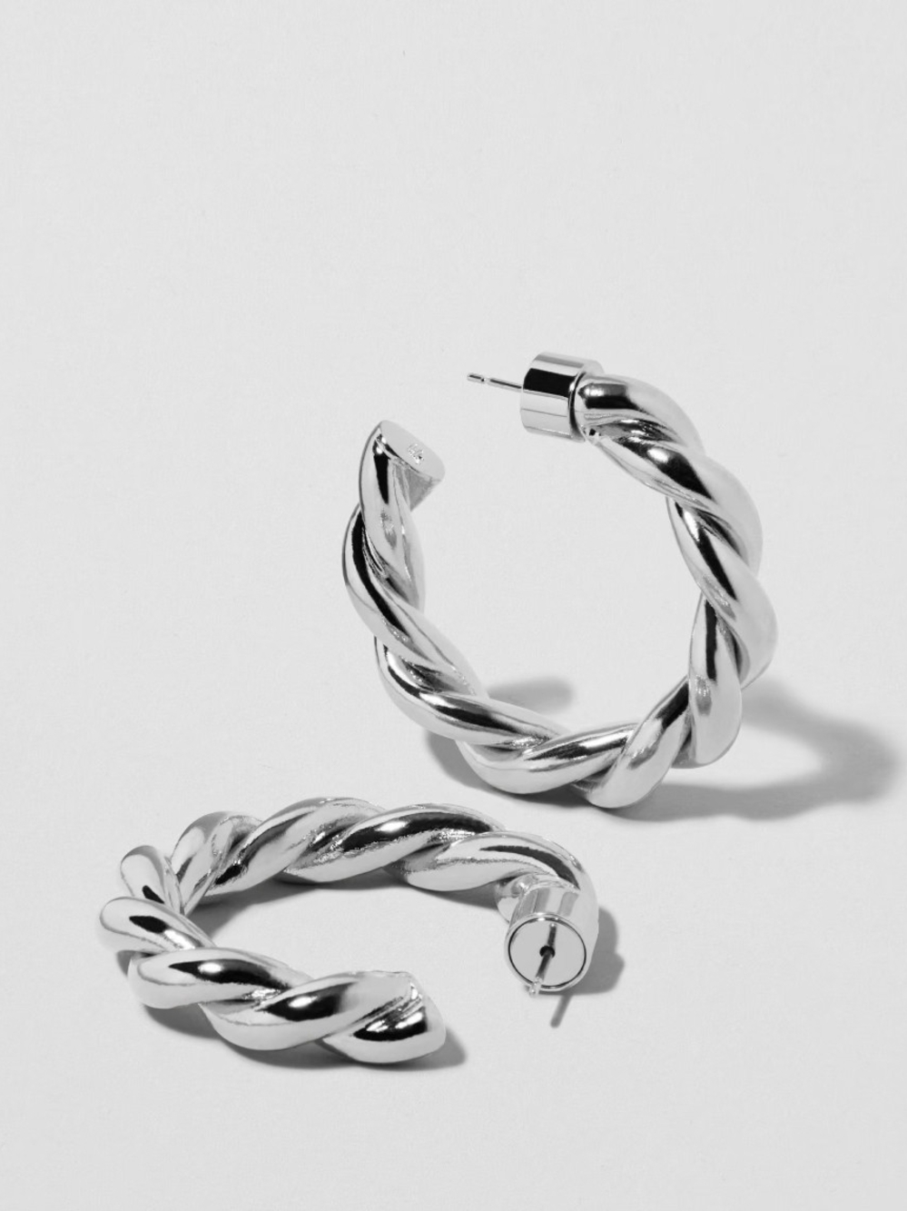 Silver-colored Twisted C-hoop Earrings Featuring A Classic Rope Design BNIB
